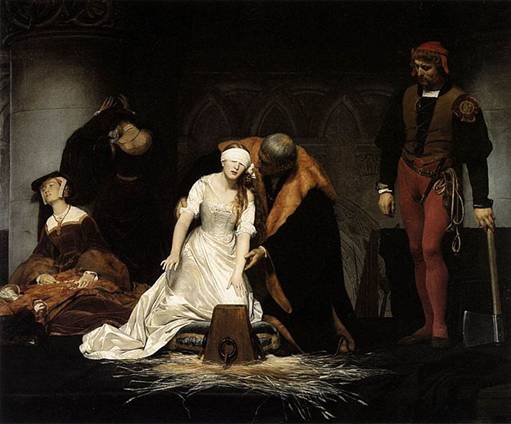 Execution of Lady Jane Grey, February 12th, 1556, by paul delaroche (1797-1859) painted in 1833, Location TBD.